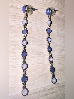 Long Dangle Earrings with Blue Opalescent Stones